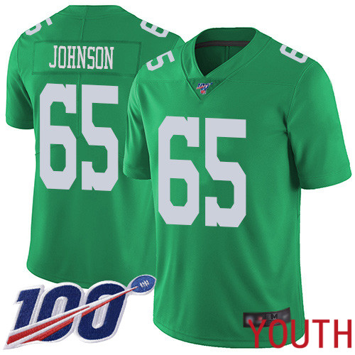 Youth Philadelphia Eagles #65 Lane Johnson Limited Green Rush Vapor Untouchable NFL Jersey 100th Season->women nfl jersey->Women Jersey